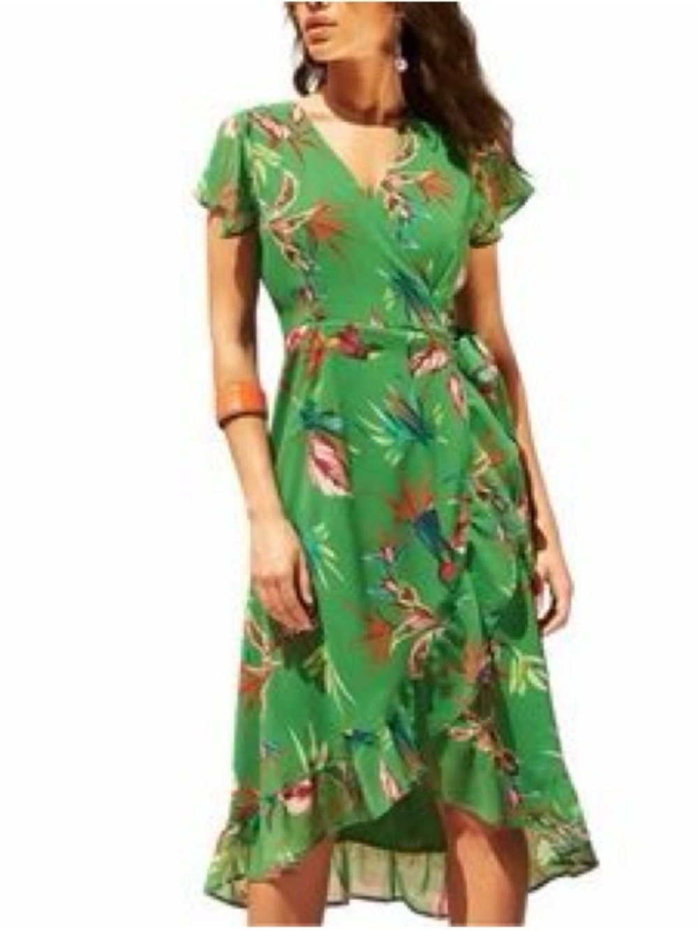 Sweet Pea Green Floral Wrap Midi Dress